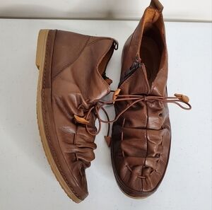 Lemon n’ Lime Leather Ankle Boot Size 41 Brown Lace-up Scrunch Comfort Bootie